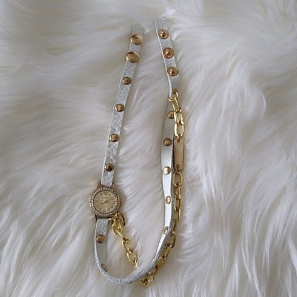 NWOT Geneva Platinum White & Gold 'Love' Rhinestone Wrap Bracelet Watch - Picture 5 of 8